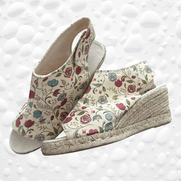 ESPEDRILLES FLORAL CANVAS Peep-toe Cut-out back.  Size 8 1/2 (41) Euro - Picture 4 of 9